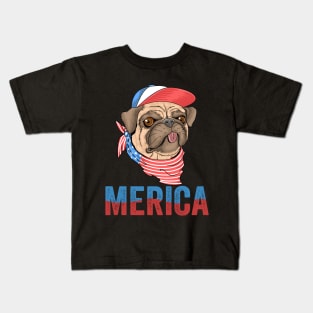 Merica 4th of July Independence Day Gift for Pug Lovers Kids T-Shirt